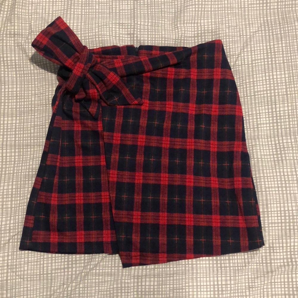Plaid faux wrap skirt